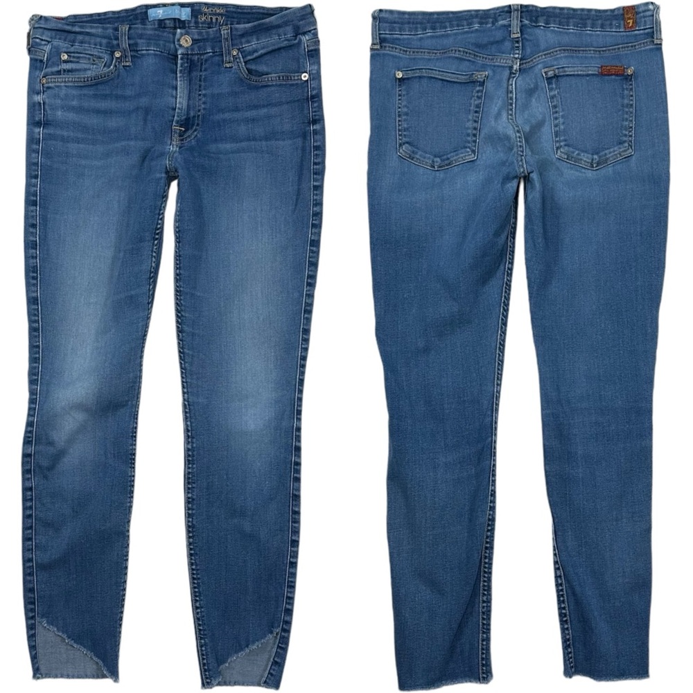 7 For All Mankind Medium Wash Distressed Ankle Straight Leg‎ 27” Size 30